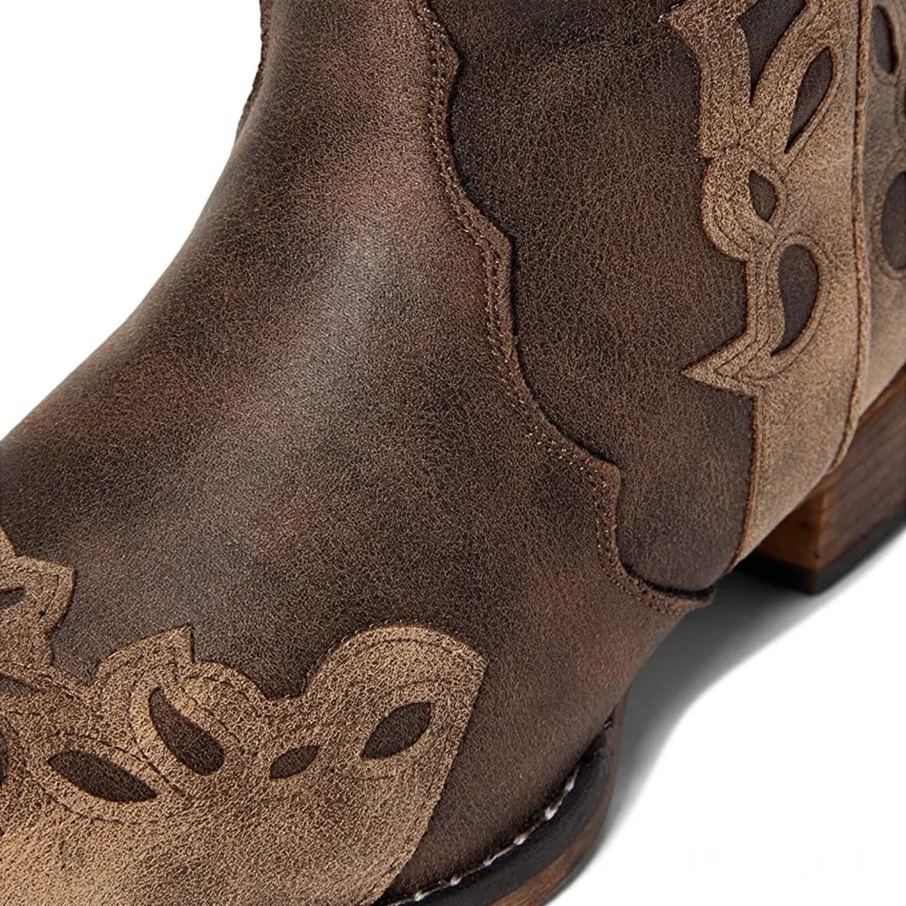 Roper Faux Leather Riley Triad Cowboy Boots Vintage Brown Multi Sizes NIB - Picture 7 of 14